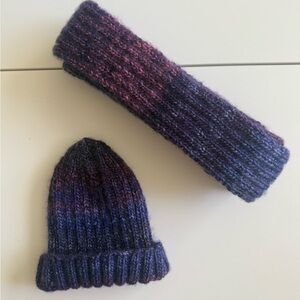 Handknit Purple and Blue Knit Scarf and Hat Set